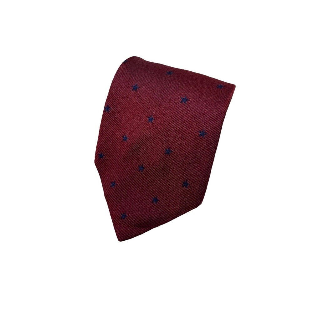 Tommy Hilfiger Men's Silk Tie Red with Navy Blue Stars 57.5"‎ x 3.5"